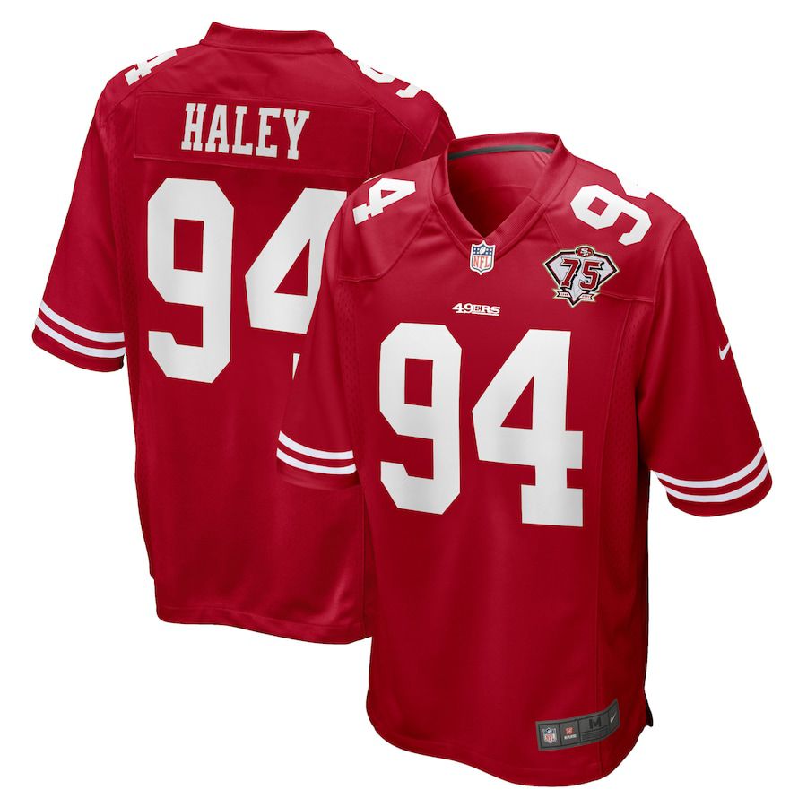 Men San Francisco 49ers #94 Charles Haley Nike Scarlet 75th Anniversary Retired Player Game NFL Jersey->san francisco 49ers->NFL Jersey